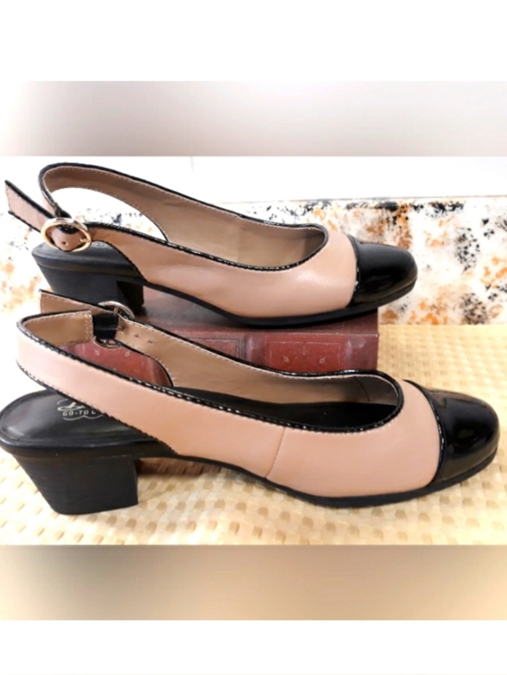 Bass Two-Tone Nude and Black Slingback Heels